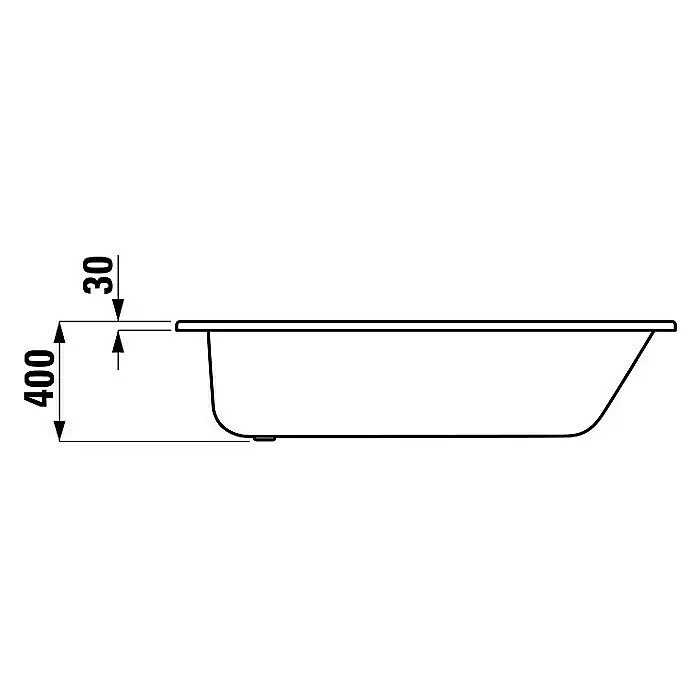 Sanicomfort Badewanne - 170 x 70 cm, Stahl-Email, Weiß - Seitenansicht-Strichzeichnung einer Badewanne mit den Maßen 400 (Tiefe) und 30 (Rand).