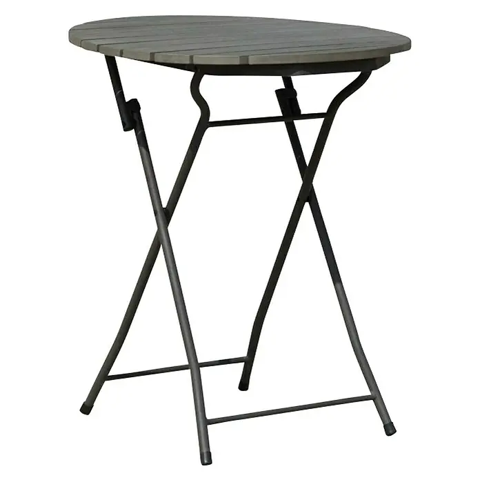 Sunfun Conjunto de muebles de balcón Verona - 3 pzs., Polipropileno/Acero, Gris - Mesa plegable con tablero redondo gris-marrón y estructura plegable negra para un uso flexible.