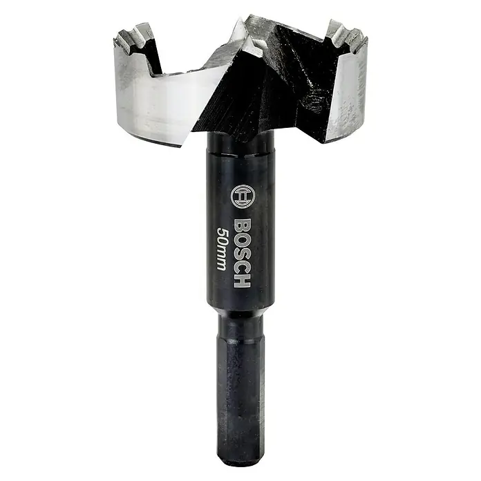 Bosch Professional Forstnerbohrer - Durchmesser Bohrer: 50 mm, Länge: 90 mm - Das Bild zeigt einen 50-mm-Forstnerbohrer von Bosch, ein Werkzeug für präzise und saubere Holzarbeiten.