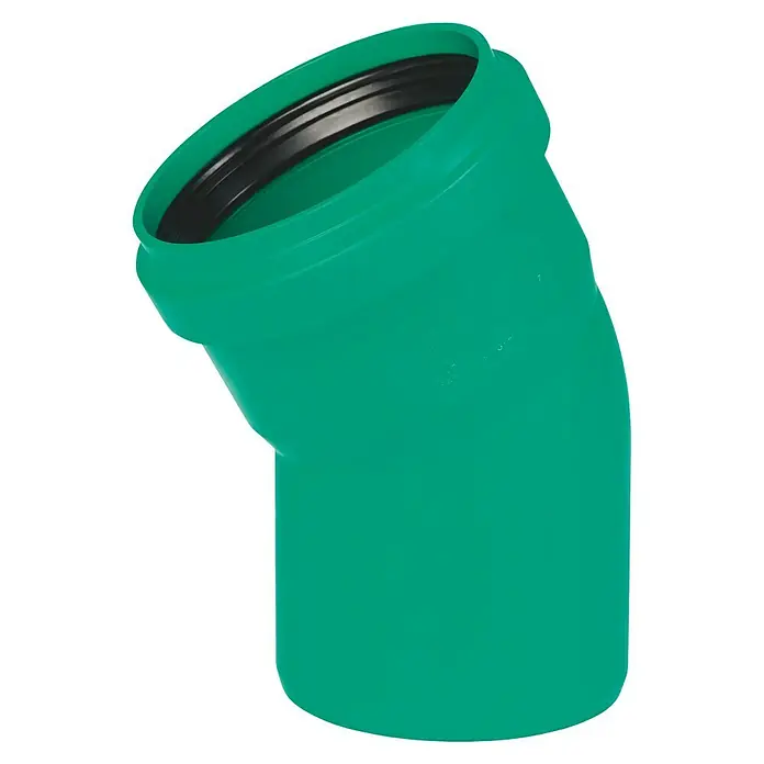 KG Bogen KG 2000 - Nennweite: 160 mm, 30 ° - Grünes PVC-Rohrbogenstück mit schwarzer Gummidichtung. Ideal für Sanitärinstallationen und Abwassersysteme. Robuste Konstruktion für lange Lebensdauer.