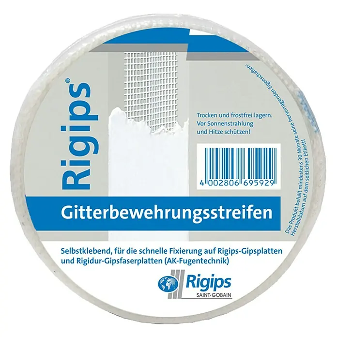 Rigips Gitterbewehrungsstreifen - 90 m x 48 mm - Rigips Gitterbewehrungsstreifen: Selbstklebendes Glasfasergewebe zur Armierung von Gipskartonplatten und Gipsfaserplatten.