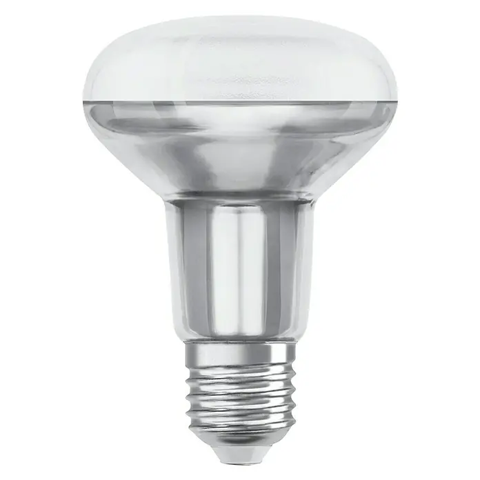 Osram Star LED-Lampe R80 Reflektor E27 - E27, Nicht Dimmbar, Warmweiß, 345 lm, 4,3 W - Nahaufnahme einer energiesparenden Reflektorlampe mit Schraubsockel, ideal für gezielte Beleuchtung und Akzente im Raum.