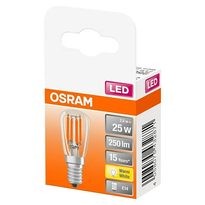 Osram LED-Lampe Special - E14, Nicht Dimmbar, Warmweiß, 250 lm, 2,8 W - Nahaufnahme einer OSRAM LED Lampe, 2,8W entspricht 25W, 250 Lumen, warmweißes Licht, E14 Fassung, Lebensdauer 15 Jahre.