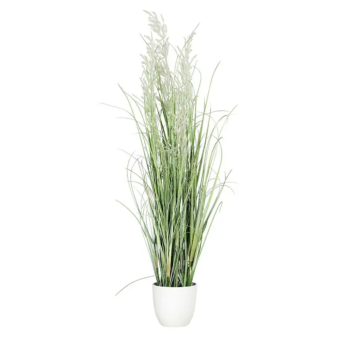 Kunstpflanze Gras mit Fruchtstamm - Höhe: 96 cm, Weiß, Kunststoff - Elegantes künstliches Pampasgras im weißen Topf. Die fedrigen Blütenstände und grünen Halme verleihen jedem Raum eine natürliche Note.