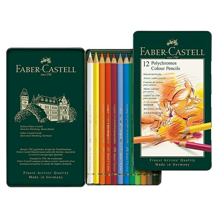 Faber-Castell Farbstift-Set Polychromos12 Stk., Mehrfarbig, Strichstärke: 3 mm Front View