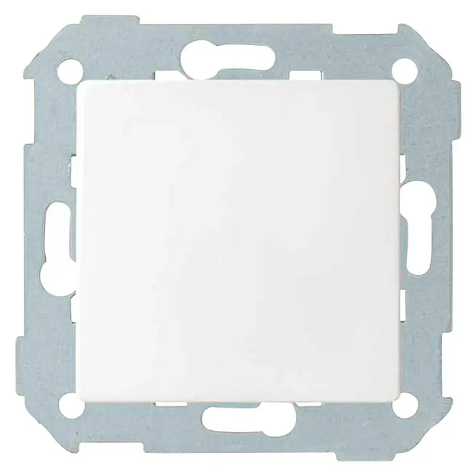 Simon 82 Conmutador Concept - Blanco, Colocar, Plástico, 10 A - Primer plano de un interruptor de luz blanco con borde metálico plateado, montado sobre una superficie negra. Perfecto para tu hogar.