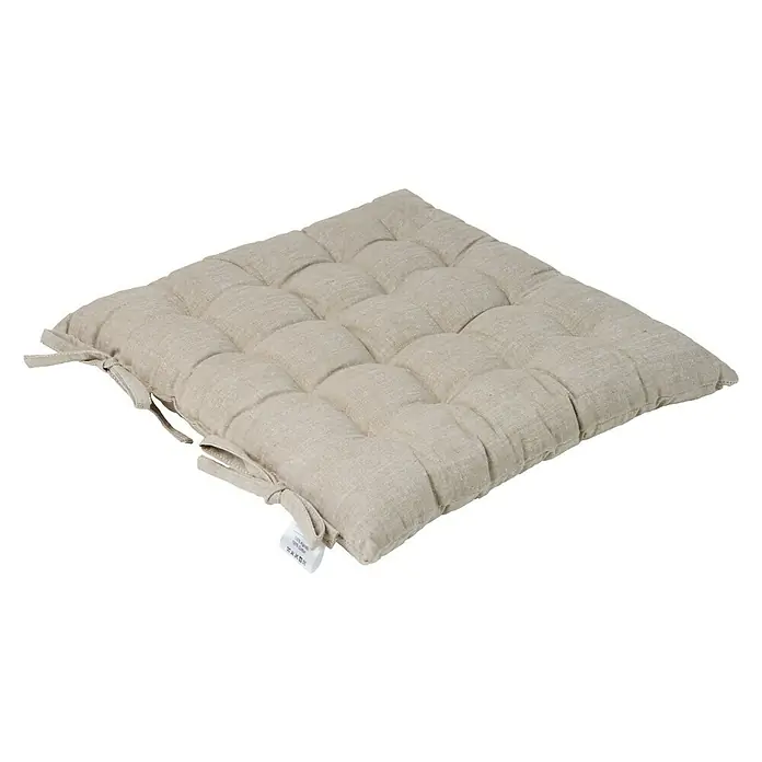 Cojín para silla - Beige - Cojín de asiento cuadrado y acolchado en beige con lazos para mayor comodidad y sujeción segura a las sillas.