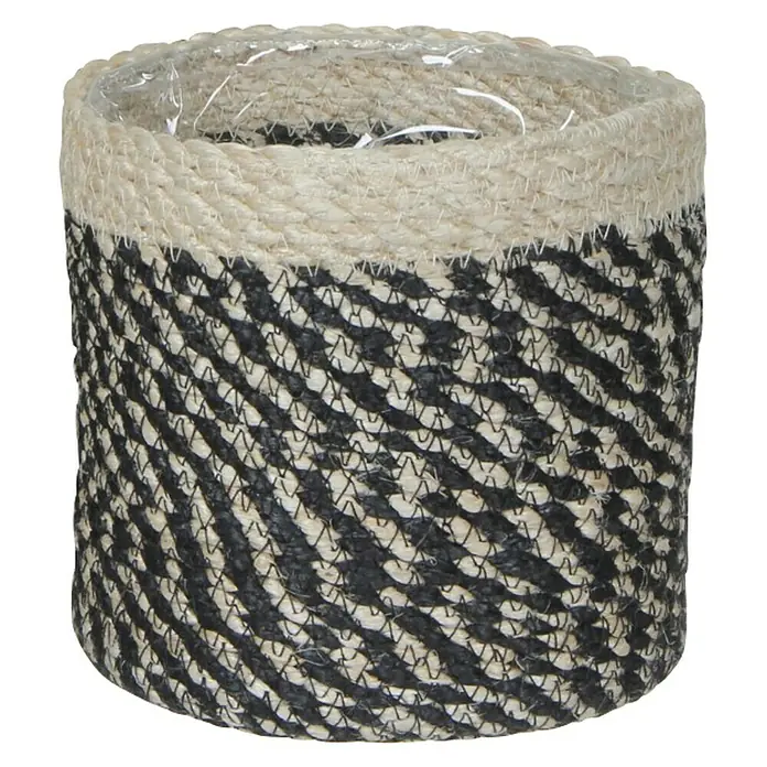 Pflanzkorb Bonaparte - Außenmaß (Ø x H): 12 x 12 cm, Naturmaterialien, Schwarz/Weiß - Dekorativer Jute-Pflanztopf mit einem stilvollen schwarz-weiß Muster und einer schützenden Innenauskleidung.