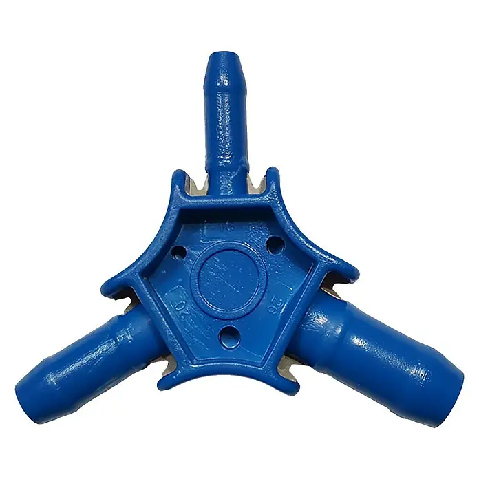 Kalibrierdorn - Größe: 16/20/26 mm, Blau, Passend für: Alu-Verbundrohre - Dreifach-Schlauchverbinder aus blauem Kunststoff. Geeignet für die Verbindung von Schläuchen in verschiedenen Anwendungen.