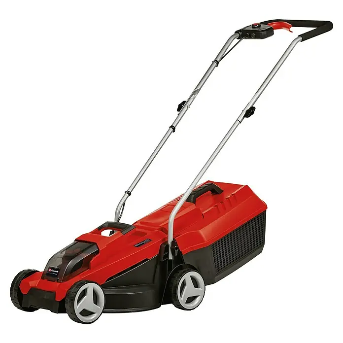 Einhell Power X-Change 18V Akku-Rasenmäher GE-CM 18/32 Li-Solo - 18 V, Ohne Akku, Schnittbreite: 32 cm - Roter Einhell Akku-Rasenmäher mit Fangkorb und verstellbarem Griff für einfache Rasenpflege.