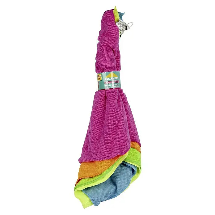 Rozenbal Paño de microfibra - An x L: 38 x 40 cm, Material: Materiales naturales, 5 ud., Multicolor - Esta imagen muestra un paquete de paños de limpieza de microfibra Rozenbal en varios colores, unidos por una etiqueta.