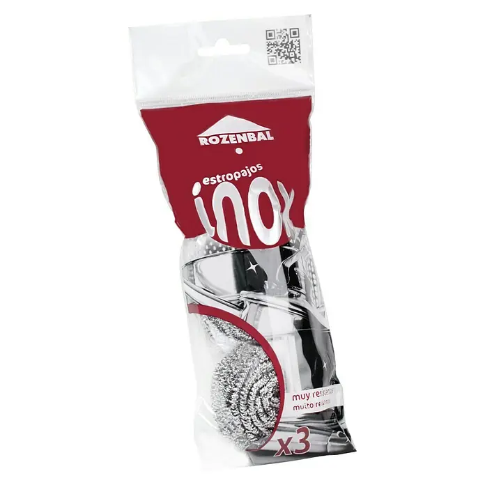 Rozenbal Estropajos inoxidables - Material: Acero inoxidable, 3 ud. - Pack de estropajos de acero inoxidable Rozenbal Inox, ideal para limpiar la suciedad persistente en cocina y hogar.