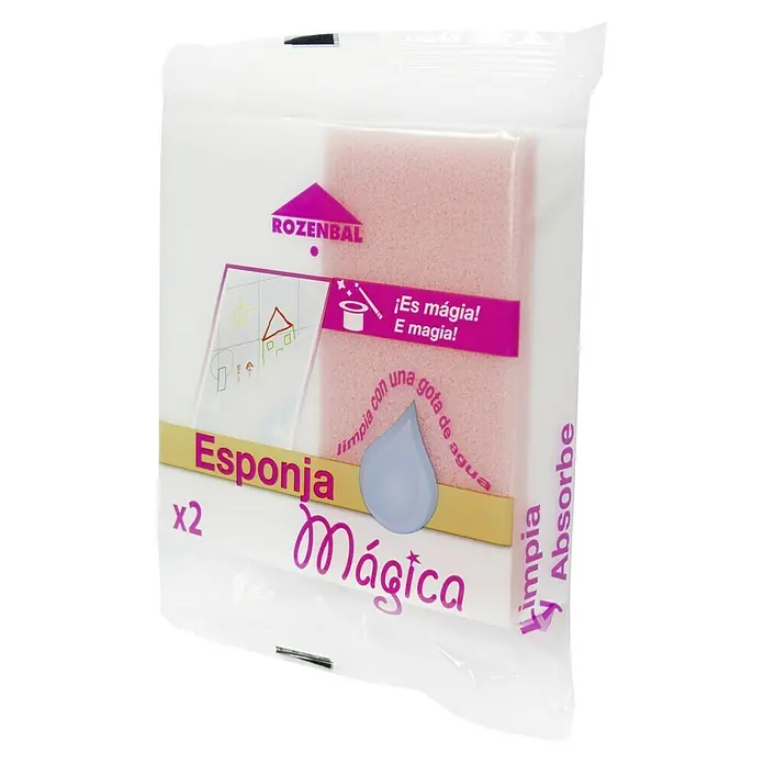 Rozenbal Esponja de limpieza mágica - An x L: 2,9 x 6 cm, 2 ud., Rosa, Blanco - Esponjas mágicas Rozenbal, paquete doble, para una limpieza sin esfuerzo solo con agua. ¡Ideal para la limpieza del hogar!