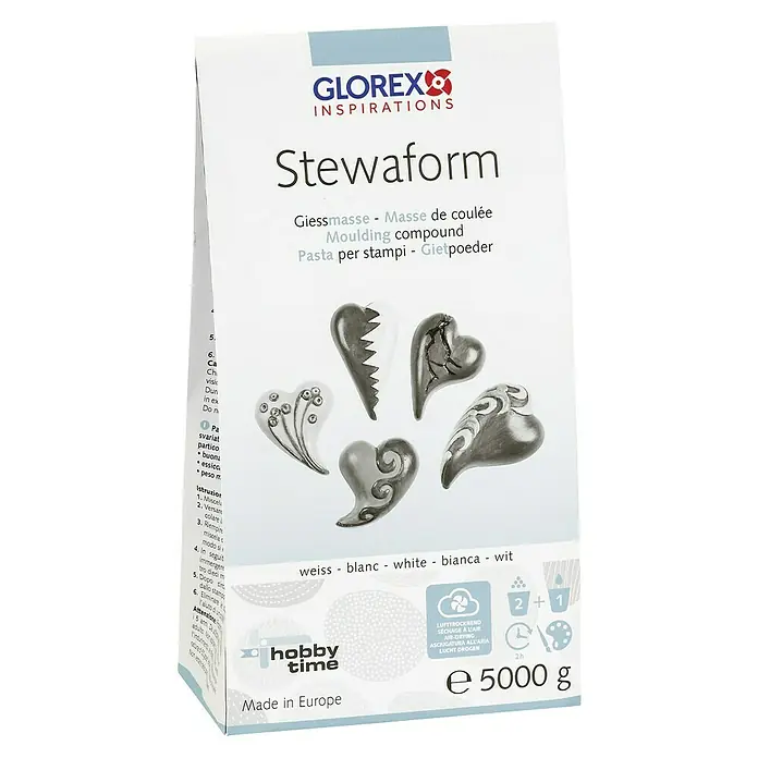 Glorex Gießmasse Stewaform - 5 kg, Weiß - Stewaform Gießmasse von Glorex, ideal zum Basteln von Deko-Elementen. Lufttrocknend, Inhalt: 5000g für kreative Projekte.