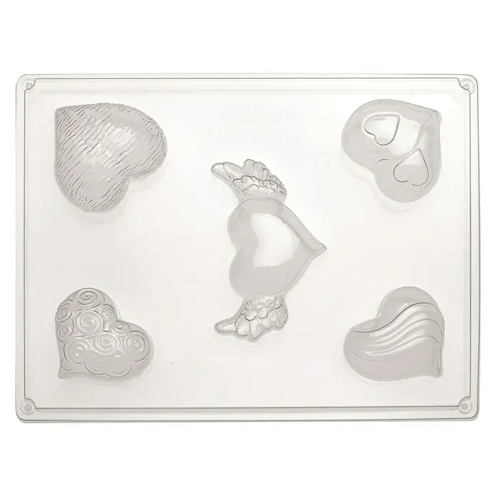 Glorex Gießform Herzen - 1 Stk. - Transparente Kunststoffform für die Herstellung von Pralinen mit fünf verschiedenen Herzmotiven, ideal für Valentinstag oder andere liebevolle Anlässe.