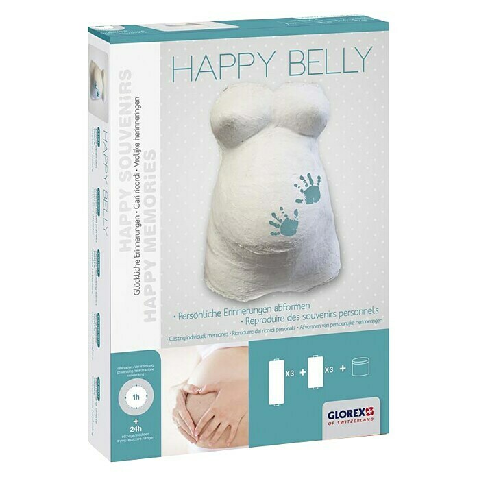 Glorex Bastel-Set Geschenkpackung Happy BellyWeiß, Gips Front View