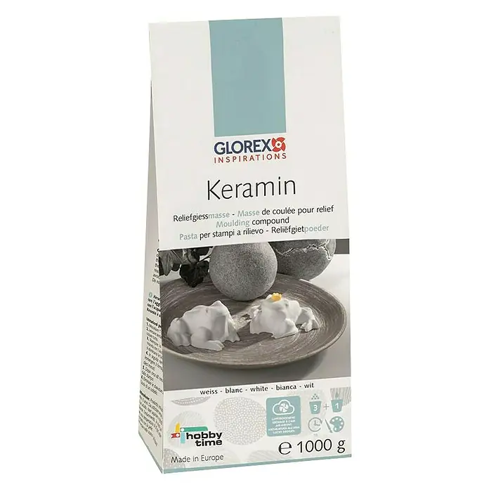 Glorex Gießmasse Relief - 1 kg, Weiß - Eine Packung Glorex Keramin Reliefgiessmasse, ideal für kreative Reliefarbeiten und Modellierungen.
