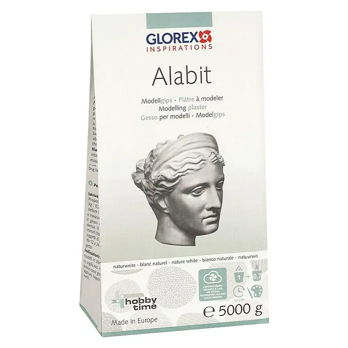 Glorex Modelliergips Alabit - 5 kg, Naturweiß - Ein 5000g-Packung Alabit Modellgips von Glorex Inspirations, ideal für Modellierarbeiten und kreative Projekte.