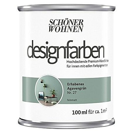 SCHÖNER WOHNEN-Farbe Wandfarbe Designfarbe (Erhabenes Agavengrün, Matt, 100 ml, Konservierungsmittelfrei)