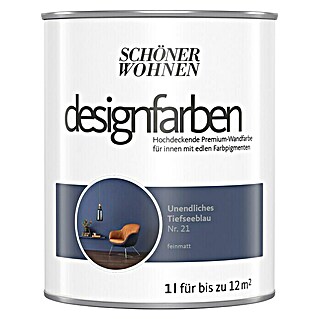 SCHÖNER WOHNEN-Farbe Wandfarbe Designfarbe (Unendliches Tiefseeblau, Matt, 1 l, Konservierungsmittelfrei)