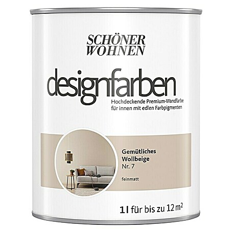 SCHÖNER WOHNEN-Farbe Wandfarbe Designfarbe (Gemütliches Wollbeige, 1 l, Matt, Konservierungsmittelfrei)