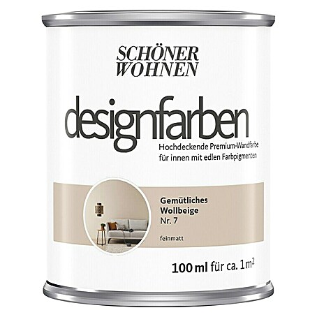 SCHÖNER WOHNEN-Farbe Wandfarbe Designfarbe (Gemütliches Wollbeige, Matt, 100 ml, Konservierungsmittelfrei)