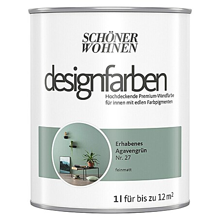 SCHÖNER WOHNEN-Farbe Wandfarbe Designfarbe (Erhabenes Agavengrün, Matt, 1 l, Konservierungsmittelfrei)