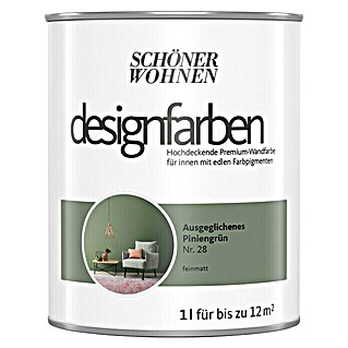 SCHÖNER WOHNEN-Farbe Wandfarbe Designfarbe (Ausgeglichenes Piniengrün, 1 l, Matt, Konservierungsmittelfrei)