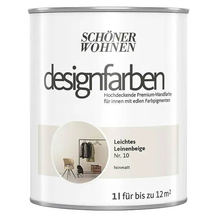 SCHÖNER WOHNEN-Farbe Wandfarbe Designfarbe - Leichtes Leinenbeige, Matt, 1 l, Konservierungsmittelfrei - Dose Schöner Wohnen Designfarben "Leichtes Leinenbeige Nr. 10", eine matte Premium-Wandfarbe für Innenräume.