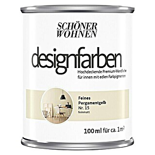 SCHÖNER WOHNEN-Farbe Wandfarbe Designfarbe (Feines Pergamentgelb, 100 ml, Matt, Konservierungsmittelfrei)