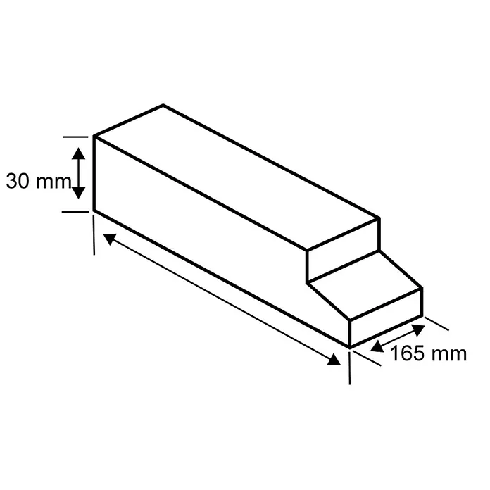 Paulmann URail Stromeinspeisung - 100 cm, 1.000 W, Weiß, Inkl. Endkappe - Skizze eines prismatischen Werkstücks mit den Maßen 30 mm Höhe und 165 mm Länge, dargestellt in isometrischer Ansicht.