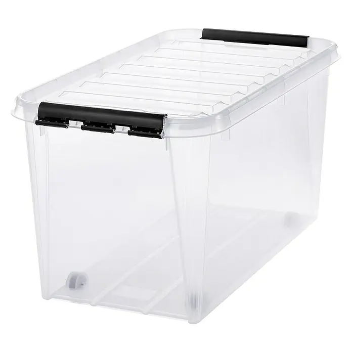 SmartStore Aufbewahrungsbox Classic 70 - L x B x H: 72 x 40 x 39 cm, Kunststoff, Transparent - Klare Aufbewahrungsbox mit schwarzem Verschluss, ideal zur Organisation von Gegenständen. Die Box hat Rollen für einfachen Transport.
