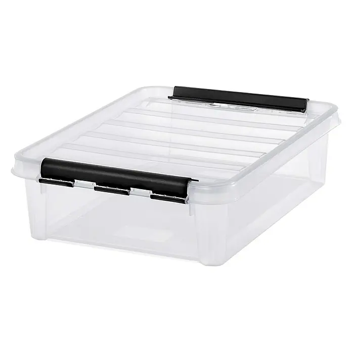 SmartStore Aufbewahrungsbox Classic 7,5 - L x B x H: 40 x 30 x 11 cm, Kunststoff, Transparent - Klarer Aufbewahrungsbehälter aus Kunststoff mit Deckel und schwarzen Verschlüssen zur einfachen Aufbewahrung und Organisation.