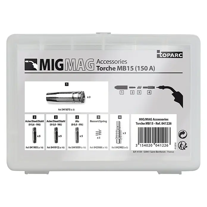 Gys Schweißzubehör-Set - 26 -tlg. - MIG/MAG-Zubehörset mit Brenner MB15 (150 A), inklusive Düsen, Haltern, Federn für MIG/MAG-Schweißgeräte.