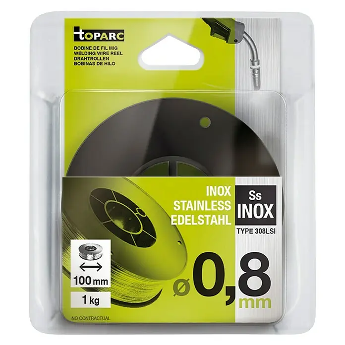 Gys Schweißdraht - Durchmesser: 0,8 mm, 1 kg - Eine TOPARC MIG-Schweißdrahtrolle aus Edelstahl, 0,8 mm dick und 1 kg schwer, für professionelle Schweißarbeiten.