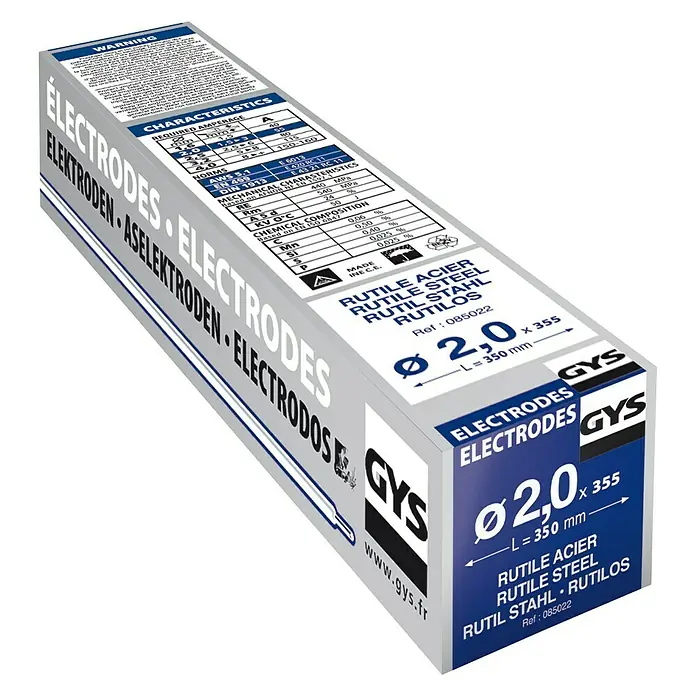 Gys Rutile Stahl-Elektrode - Durchmesser: 2 mm, 355 Stk. - Box mit GYS Elektroden Ø 2,0 x 355 mm, ideal zum Schweißen. Rutile-Stahl Elektroden für präzise Arbeiten.