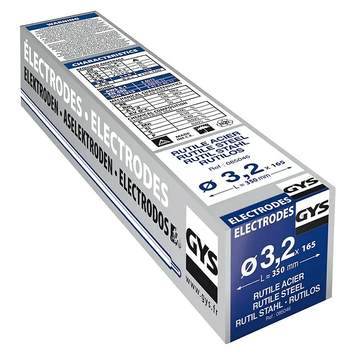 Gys Rutile Stahl-Elektrode - Durchmesser: 3,2 mm, 165 Stk. - Verpackung GYS Rutile-Stabelektroden, 3,2x165 mm, ideal für Schweißarbeiten. Robuste Stahlkonstruktion für zuverlässige Verbindungen.
