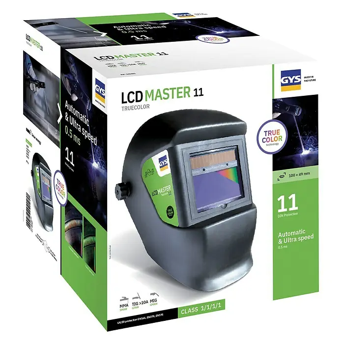 Gys Schweißhelm LCD Master 11 - Schutzstufe: 3 Stk. - 11 Stk. - Die GYS LCD Master 11 Truecolor Automatik-Schweißmaske in der Verpackung. Optimale Sicherheit und Komfort beim Schweißen.