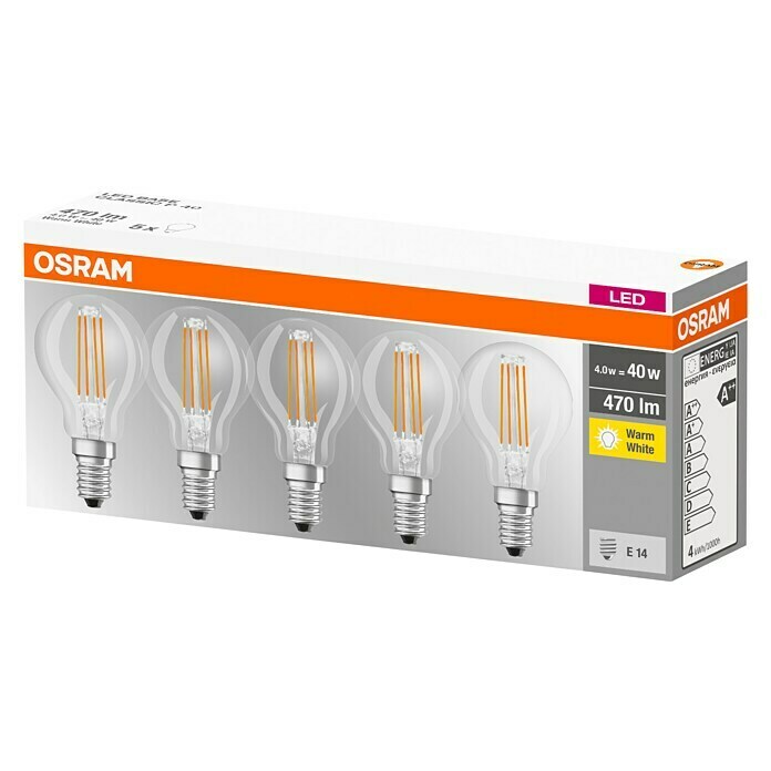 Osram Retrofit LED-Leuchtmittel Classic P 40E14, 4 W, P45, 470 lm, 5 Stk. Diagonal View