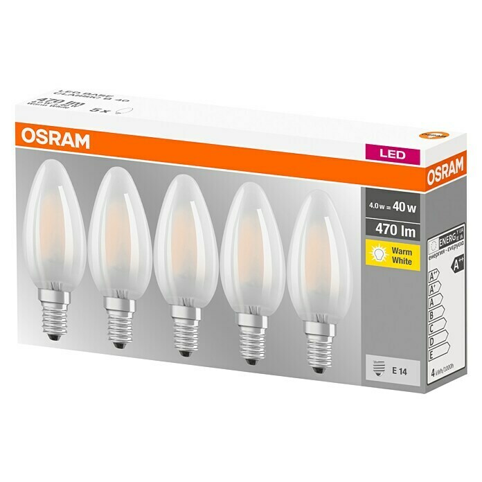 Osram Retrofit LED-Lampen Set Classic B (E14, Nicht Dimmbar, Warmweiß, 470 lm, 4 W, 5 Stk.) | BAUHAUS