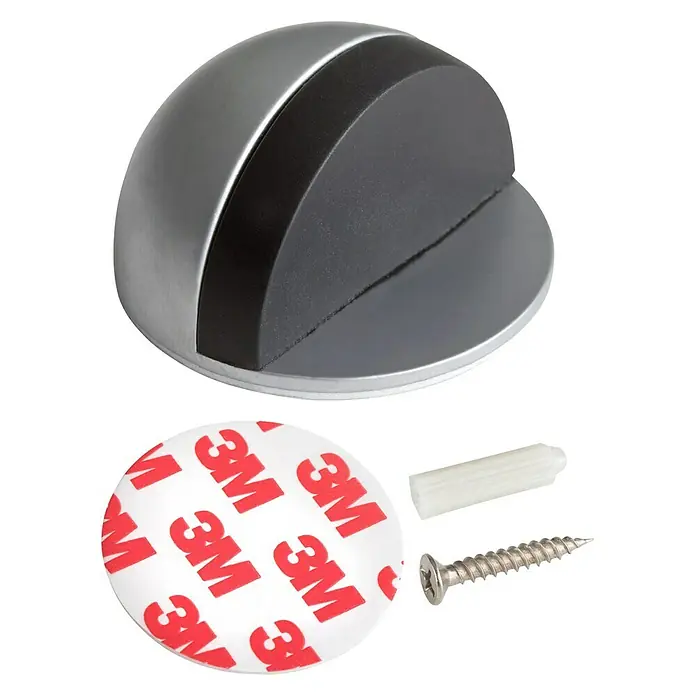 Walteco Bodentürstopper - Ø x H: 45 x 25 mm, Stahl - Ein Türstopper-Set mit einem halbrunden Stopper, 3M Klebepad, Dübel und Schraube für die Montage, ideal um Türen vor Beschädigungen zu schützen.