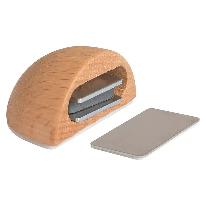 Bodentürstopper Magnet - B x H: 49 x 38 mm, Buche - Magnetischer Türstopper aus Holz und Metall mit rechteckiger Metallplatte, ein praktisches Accessoire für jeden Haushalt.