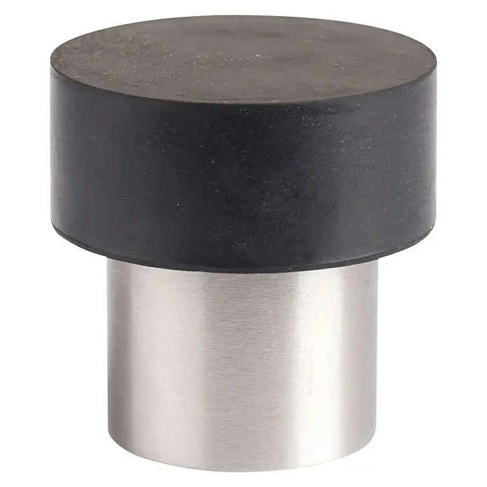 Bodentürstopper - Ø x H: 25 x 35 mm - Türstopper mit schwarzem Gummipuffer und silberner Basis. Schützt Wände vor Türschlägen.