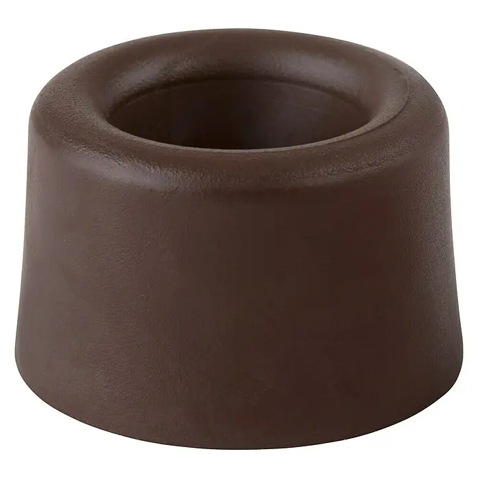 Walteco Türstopper 40x25 mm schraubbar - Ø x H: 40 x 25 mm, Braun - Ein brauner, gummiartiger Türstopper mit einem Loch in der Mitte, ideal zum Schutz von Wänden und Möbeln.