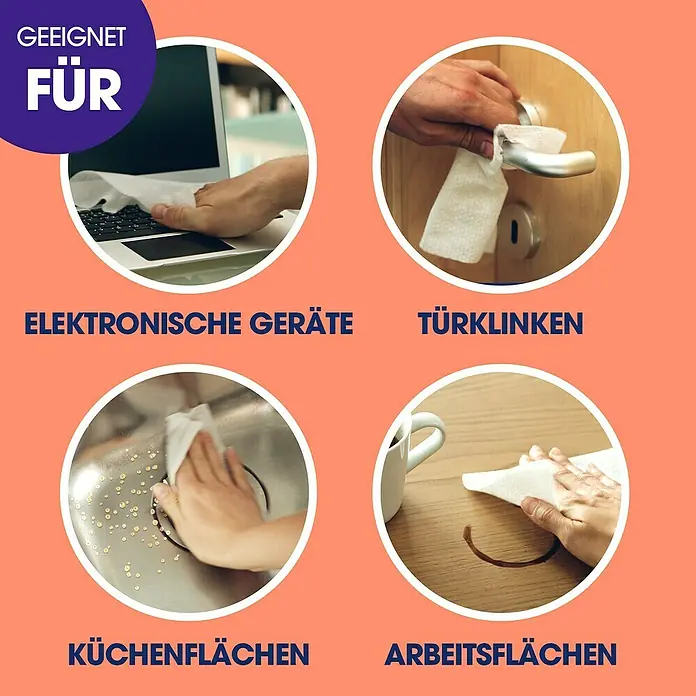 Sagrotan Allzweck-Tücher - 60 Stk. - Geeignet für: Elektronische Geräte, Türklinken, Küchenflächen, Arbeitsflächen. Vielseitige Reinigungstücher für den täglichen Gebrauch.
