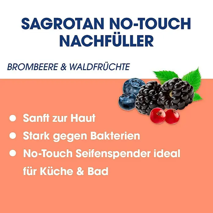 Sagrotan No-Touch Flüssigseife - Brombeere & Waldfrüchte, 250 ml, Nachfüllflasche - Sagrotan No-Touch Nachfüller mit Brombeere & Waldfrüchte. Sanft zur Haut, stark gegen Bakterien und ideal für Küche & Bad.