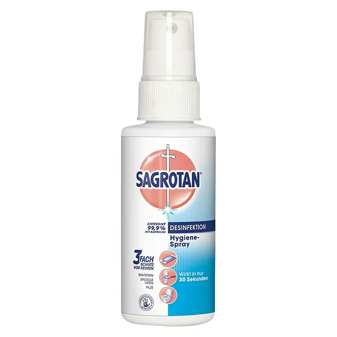 Sagrotan Hygienespray Desinfektion - 100 ml, Sprühflasche - Sagrotan Desinfektions-Hygiene-Spray zur Entfernung von 99,9% der Bakterien, Viren und Pilze in nur 30 Sekunden.