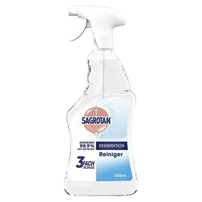 Sagrotan Desinfektionsreiniger - 500 ml, Sprühflasche - Sagrotan Desinfektionsreiniger im transparenten 500ml Sprühflasche mit weißem Sprühkopf.
