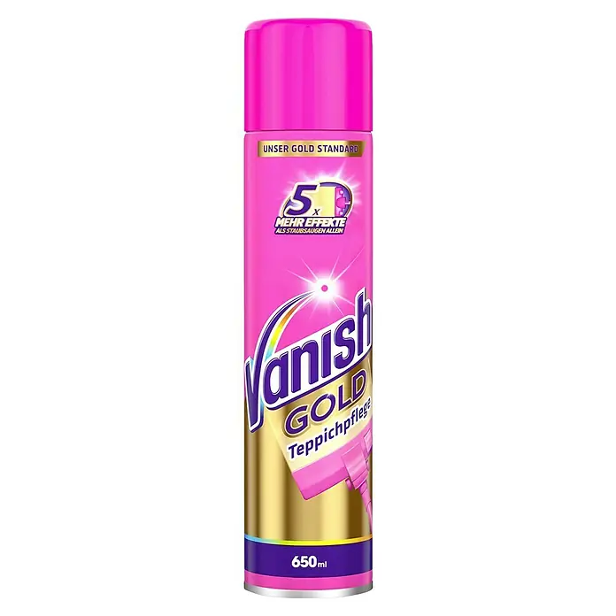 Vanish Gold Teppichreiniger - Flasche mit Sprühkopf, 650 ml - Vanish Gold Teppichpflege Spray mit 5x Mehr Effekt als Staubsaugen, für eine gründliche und effektive Teppichreinigung mit Gold Standard Formel.