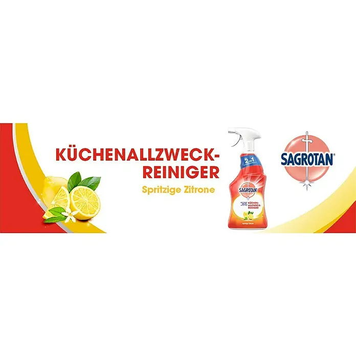 Sagrotan Küchenreiniger - 750 ml, Sprühflasche - Sagrotan Küchenallzweckreiniger "Spritzige Zitrone" im Sprühflasche-Design, ideal für die Reinigung verschiedener Oberflächen in der Küche.